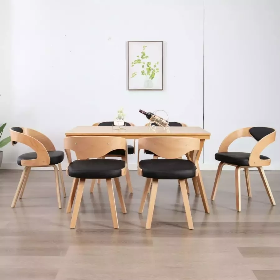 Prolenta Premium Eetkamerstoelen 6 st gebogen hout en kunstleer zwart