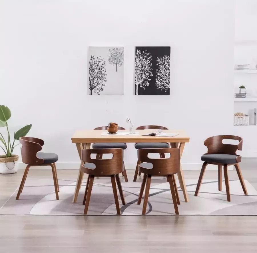 Prolenta Premium Eetkamerstoelen 6 st gebogen hout en stof donkergrijs