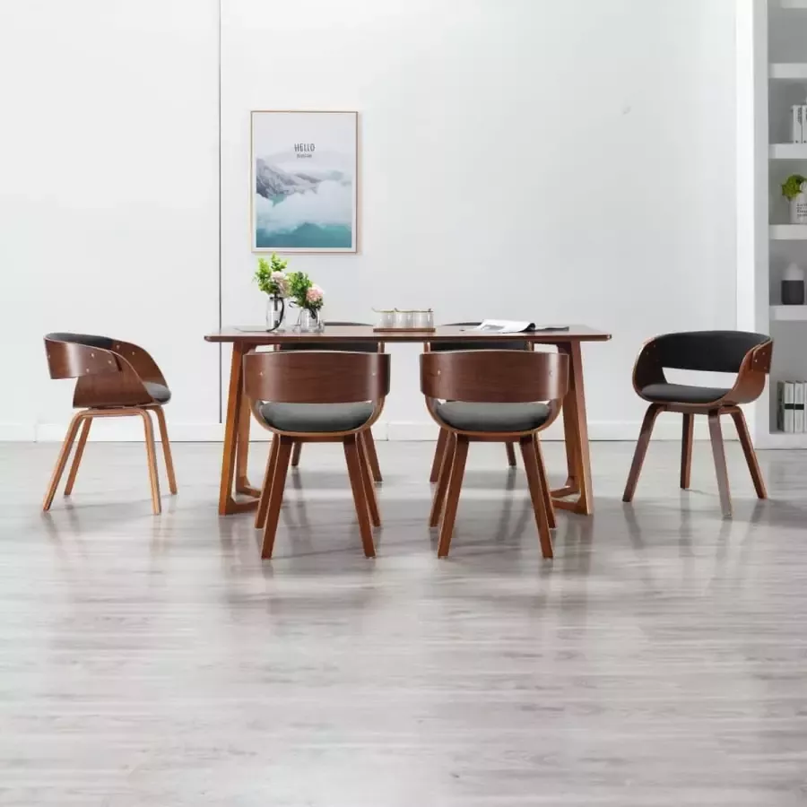 Prolenta Premium Eetkamerstoelen 6 st gebogen hout en stof grijs