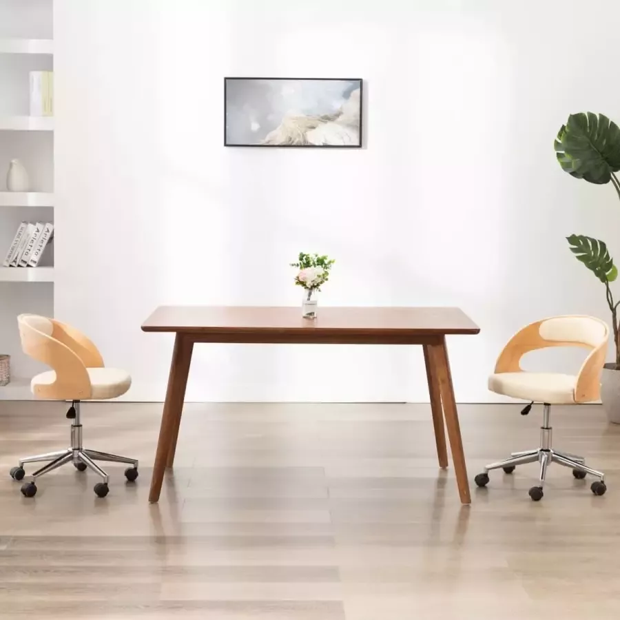 Prolenta Premium Eetkamerstoelen draaibaar 2 st gebogen hout en kunstleer crème