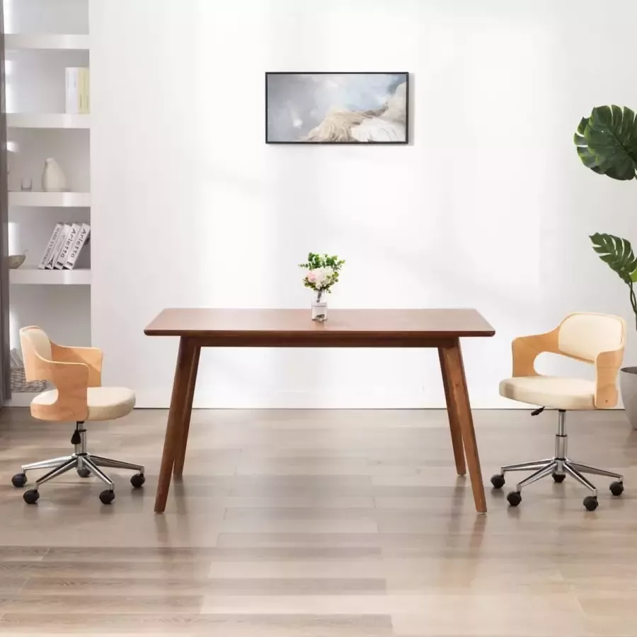 Prolenta Premium Eetkamerstoelen draaibaar 2 st gebogen hout en kunstleer crème