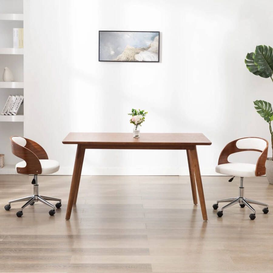 Prolenta Premium Eetkamerstoelen draaibaar 2 st gebogen hout en kunstleer wit