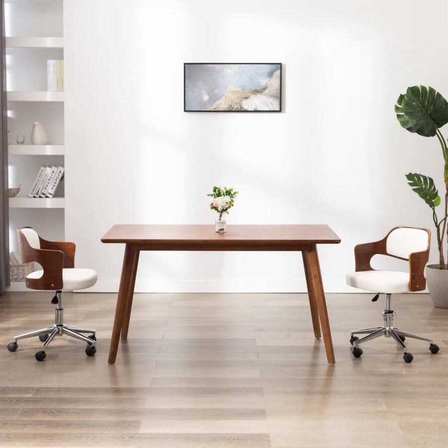 Prolenta Premium Eetkamerstoelen draaibaar 2 st gebogen hout en kunstleer wit
