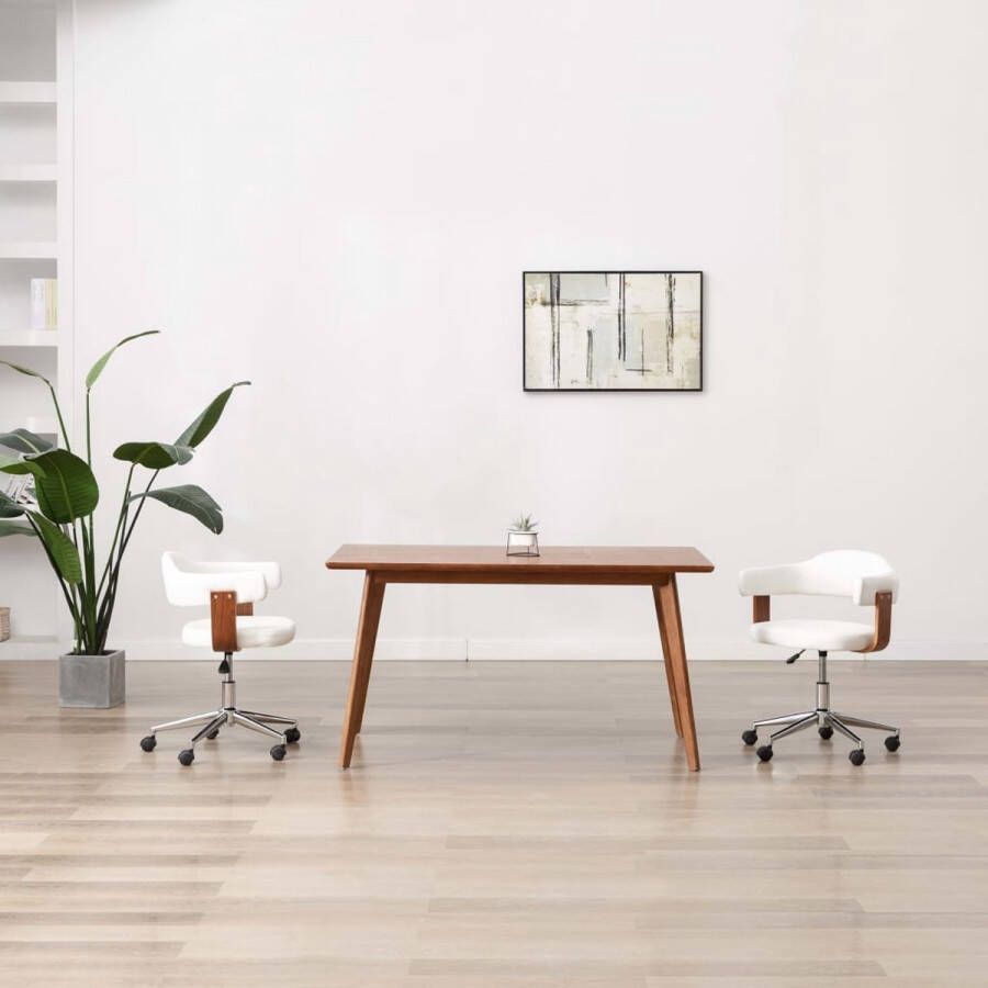 Prolenta Premium Eetkamerstoelen draaibaar 2 st gebogen hout en kunstleer wit