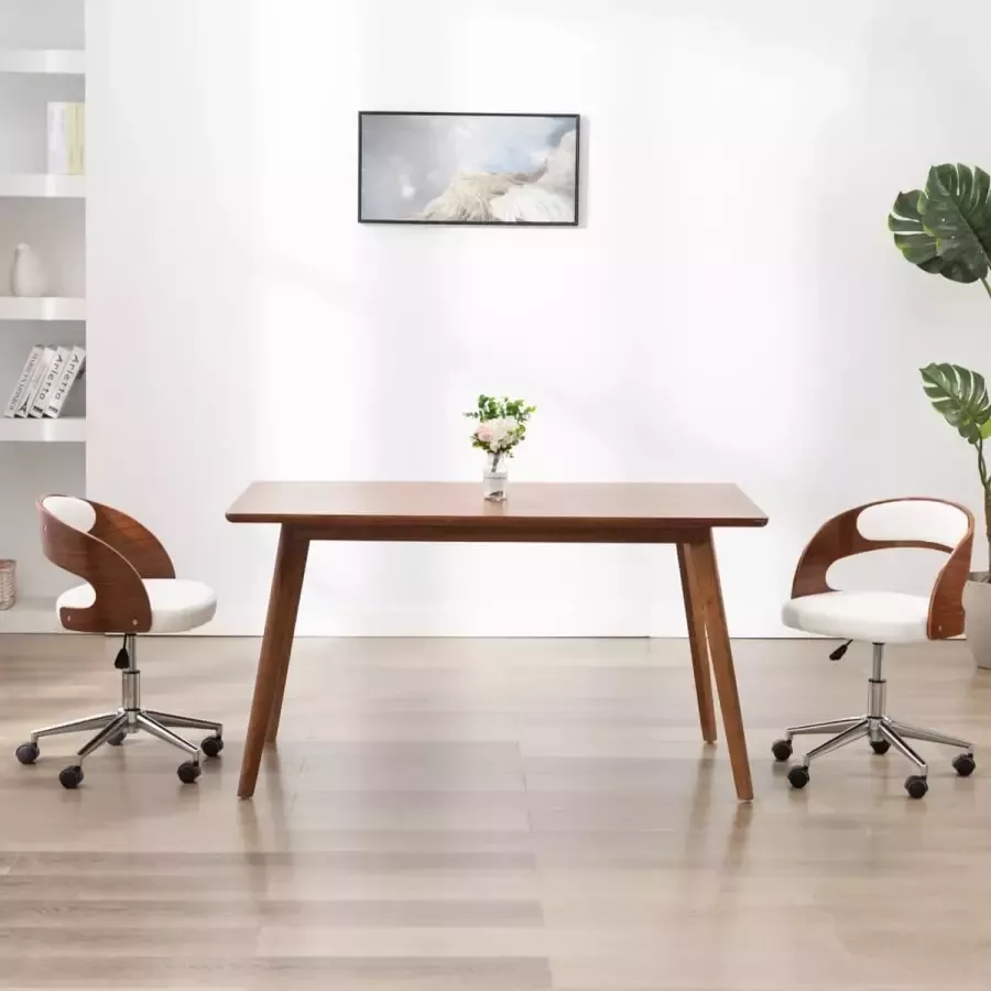 Prolenta Premium Eetkamerstoelen draaibaar 2 st gebogen hout en kunstleer wit