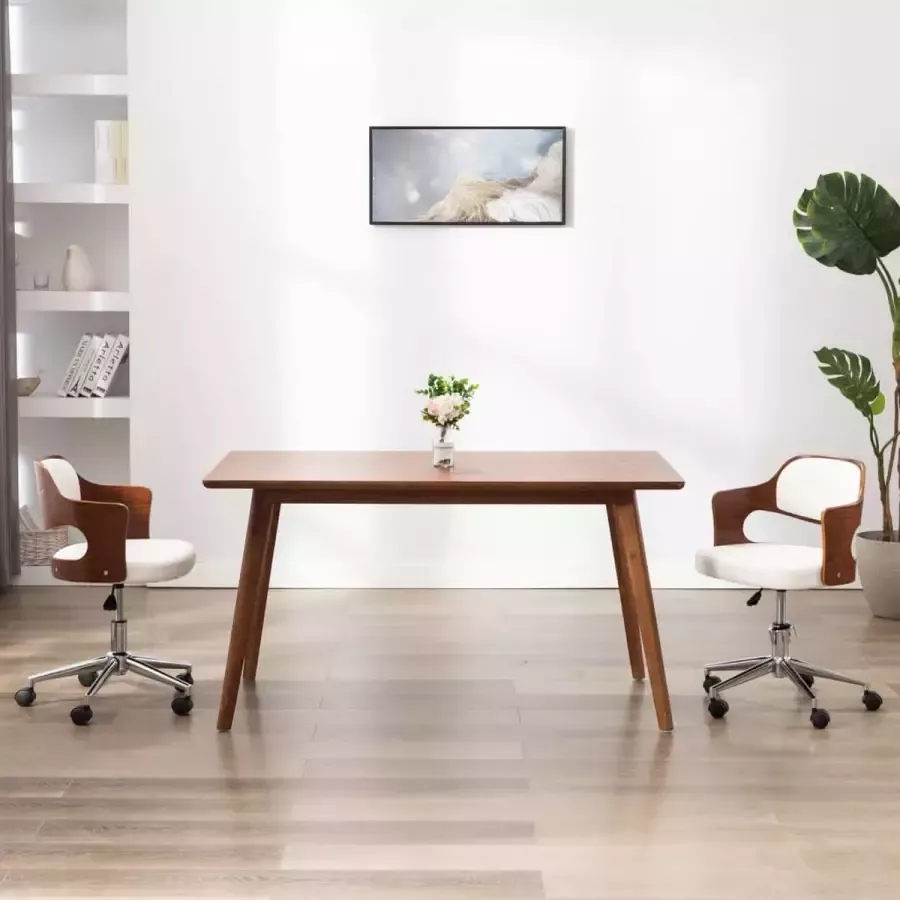 Prolenta Premium Eetkamerstoelen draaibaar 2 st gebogen hout en kunstleer wit