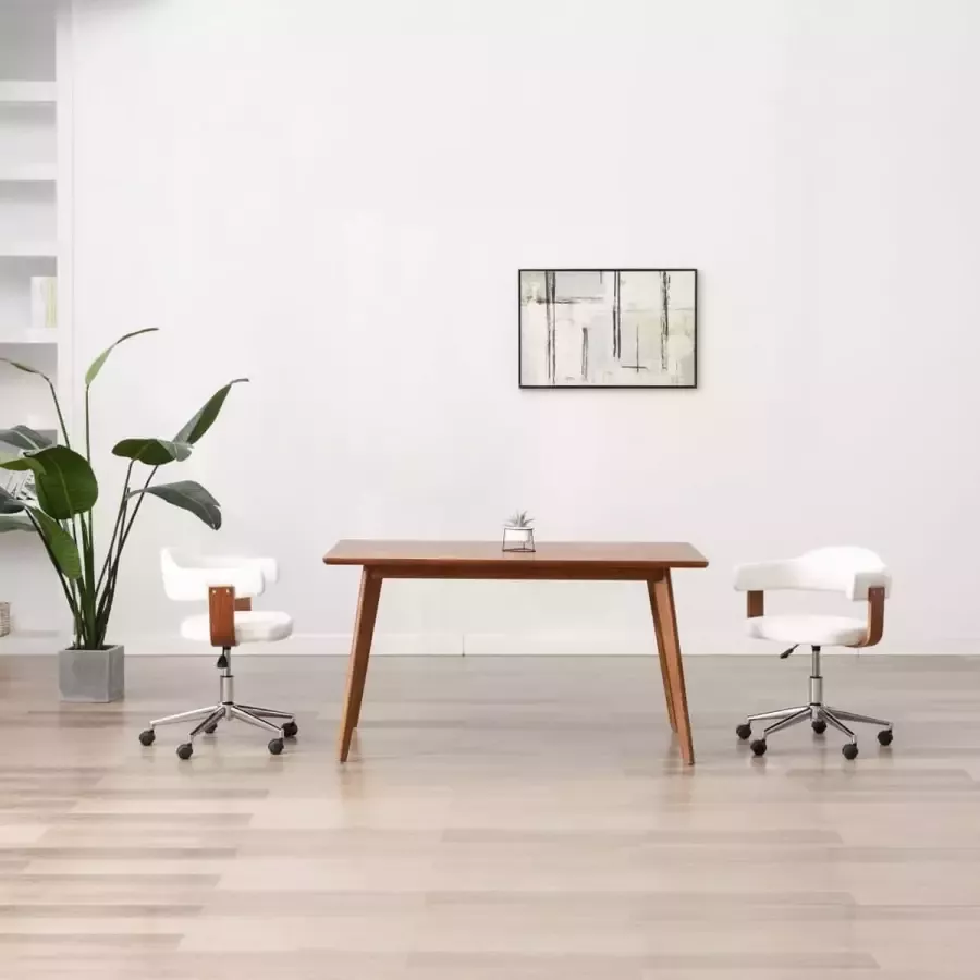 Prolenta Premium Eetkamerstoelen draaibaar 2 st gebogen hout en kunstleer wit