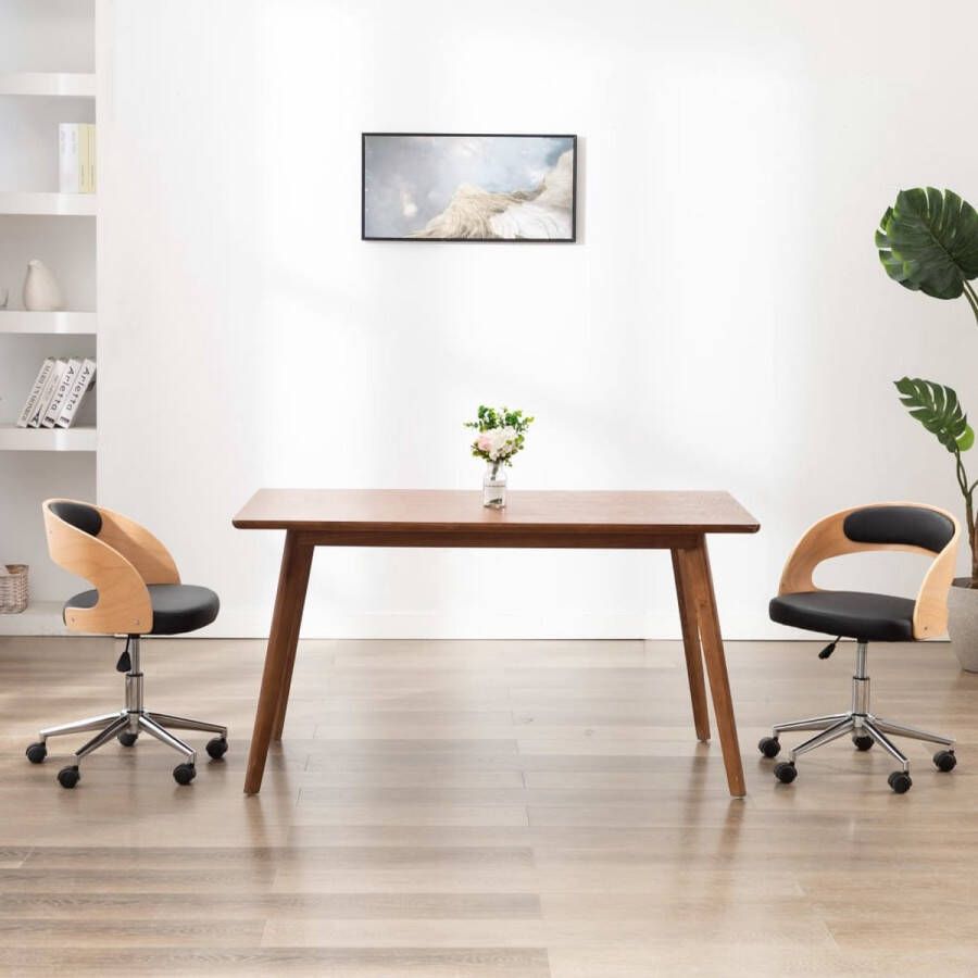 Prolenta Premium Eetkamerstoelen draaibaar 2 st gebogen hout en kunstleer zwart