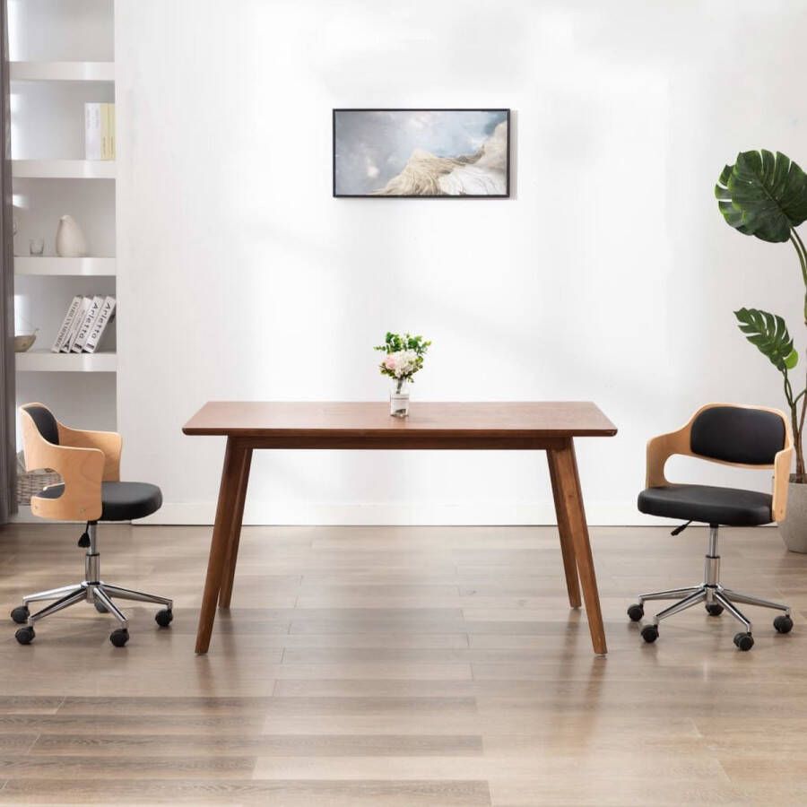 Prolenta Premium Eetkamerstoelen draaibaar 2 st gebogen hout en kunstleer zwart