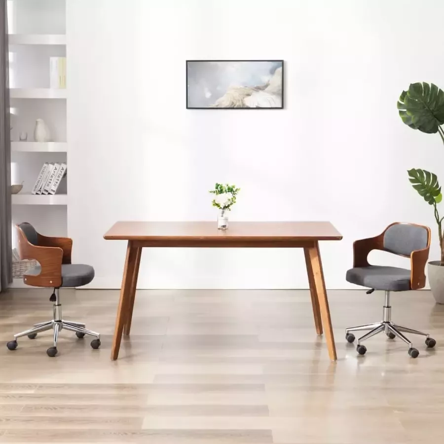 Prolenta Premium Eetkamerstoelen draaibaar 2 st gebogen hout en stof grijs