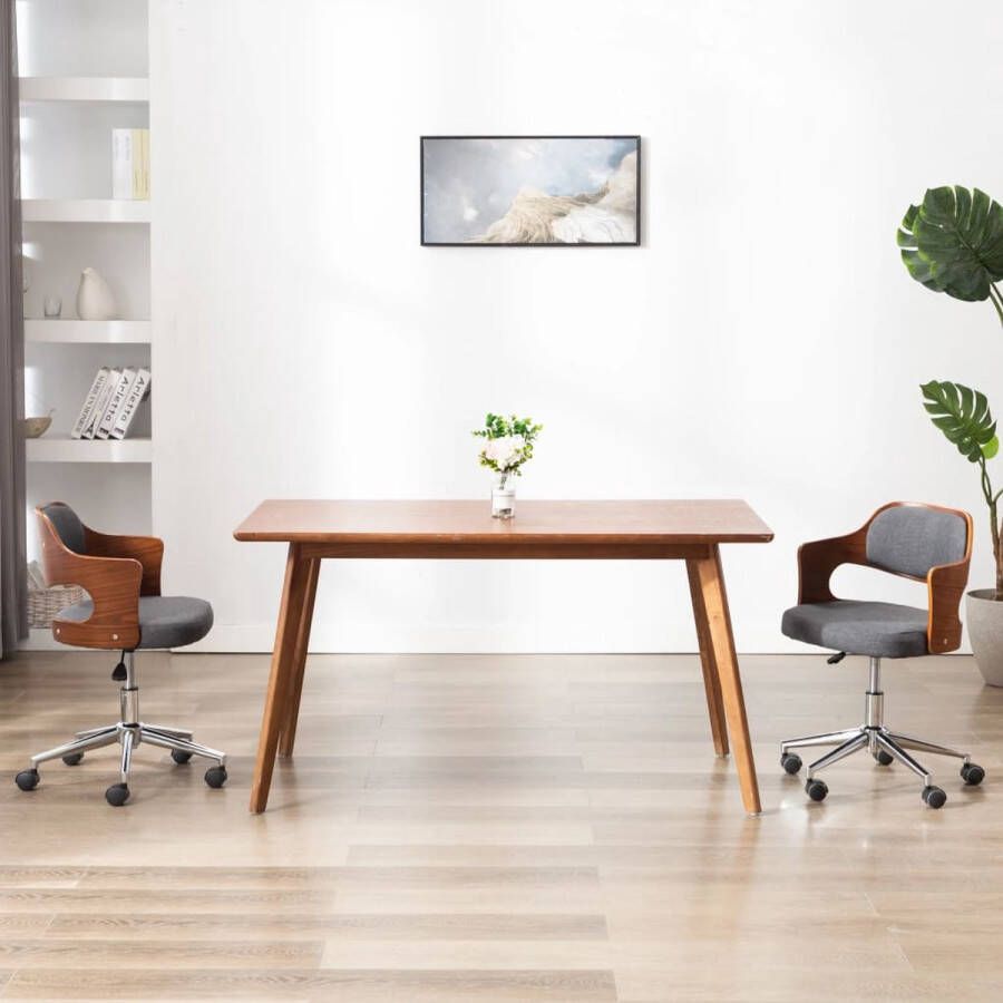Prolenta Premium Eetkamerstoelen draaibaar 2 st gebogen hout en stof grijs