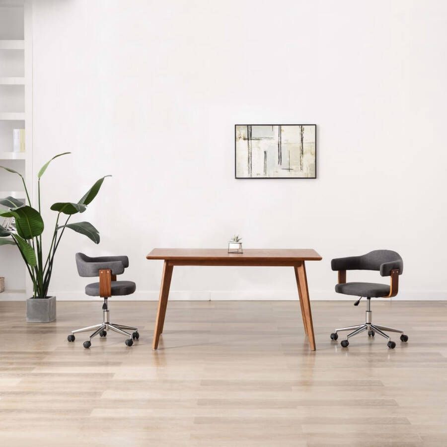 Prolenta Premium Eetkamerstoelen draaibaar 2 st gebogen hout en stof grijs