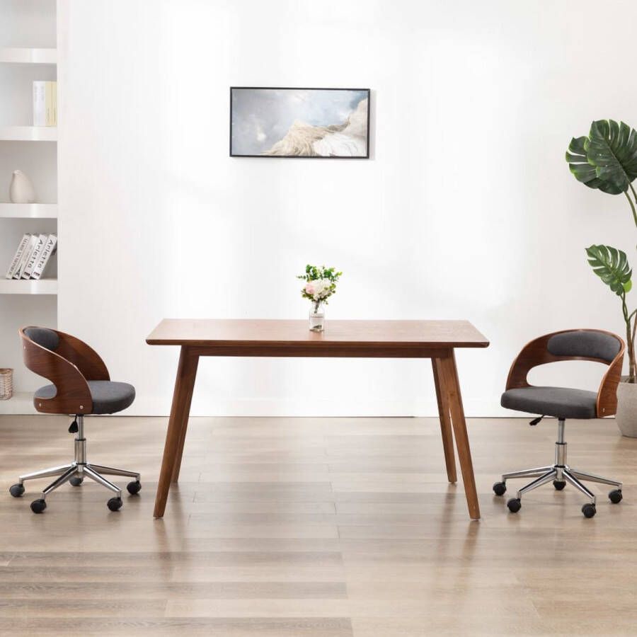 Prolenta Premium Eetkamerstoelen draaibaar 2 st gebogen hout en stof grijs