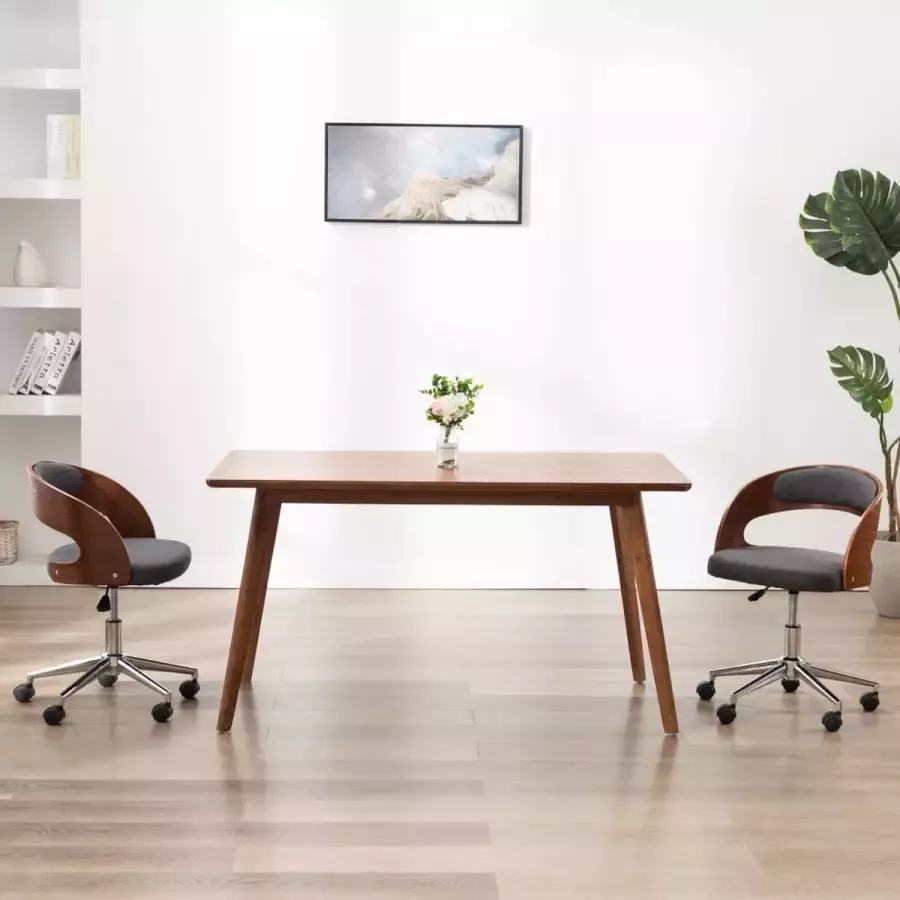 Prolenta Premium Eetkamerstoelen draaibaar 2 st gebogen hout en stof grijs