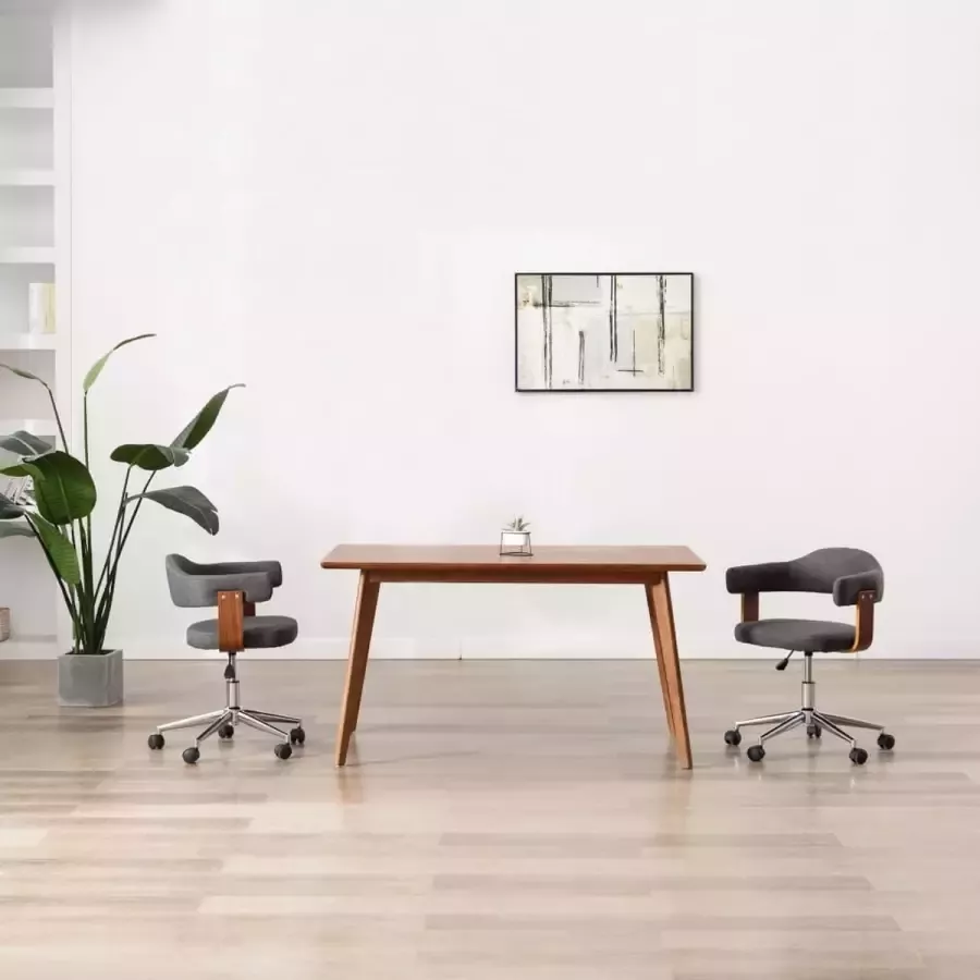 Prolenta Premium Eetkamerstoelen draaibaar 2 st gebogen hout en stof grijs