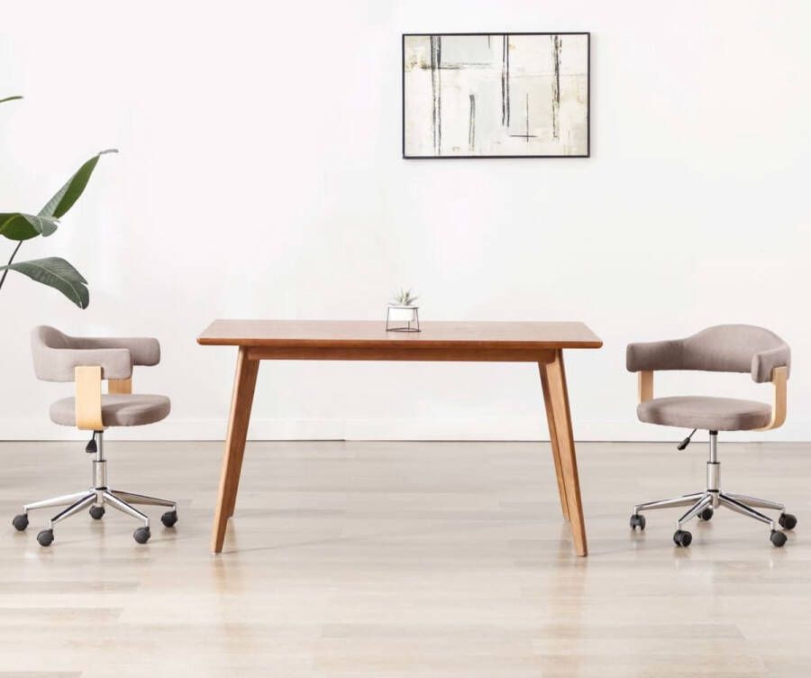 Prolenta Premium Eetkamerstoelen draaibaar 2 st gebogen hout en stof taupe