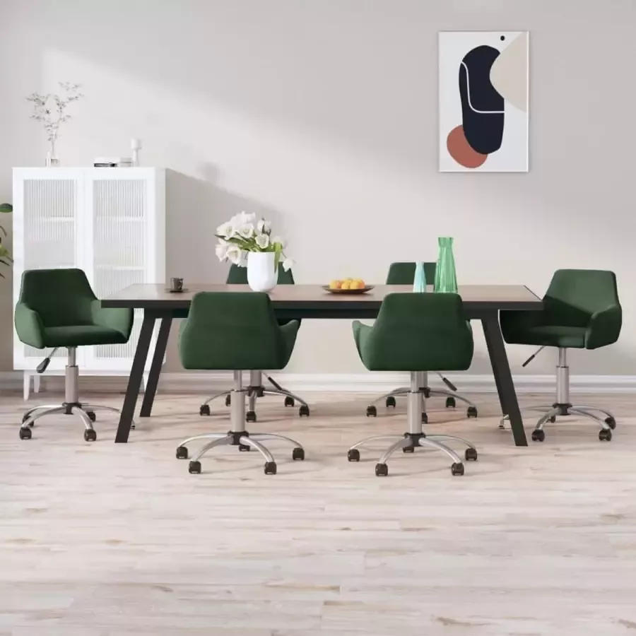 ForYou Prolenta Premium Eetkamerstoelen draaibaar 6 st fluweel donkergroen - Foto 2