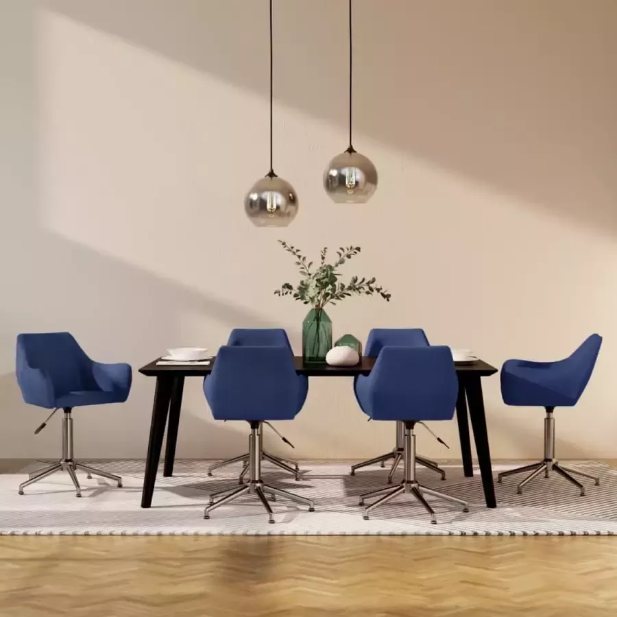 ForYou Prolenta Premium Eetkamerstoelen draaibaar 6 st stof blauw - Foto 7