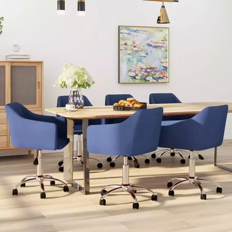 ForYou Prolenta Premium Eetkamerstoelen draaibaar 6 st stof blauw - Foto 3