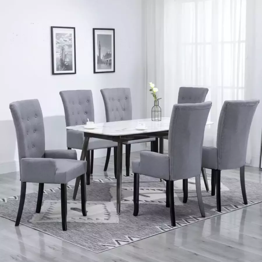 Prolenta Premium Eetkamerstoelen met armleuningen 6 st stof lichtgrijs
