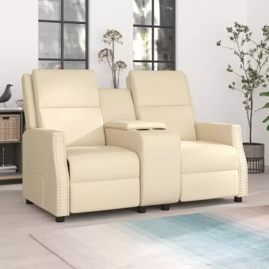 Prolenta Premium Fauteuil 2-zits verstelbaar met bekerhouder kunstleer crèmekleurig