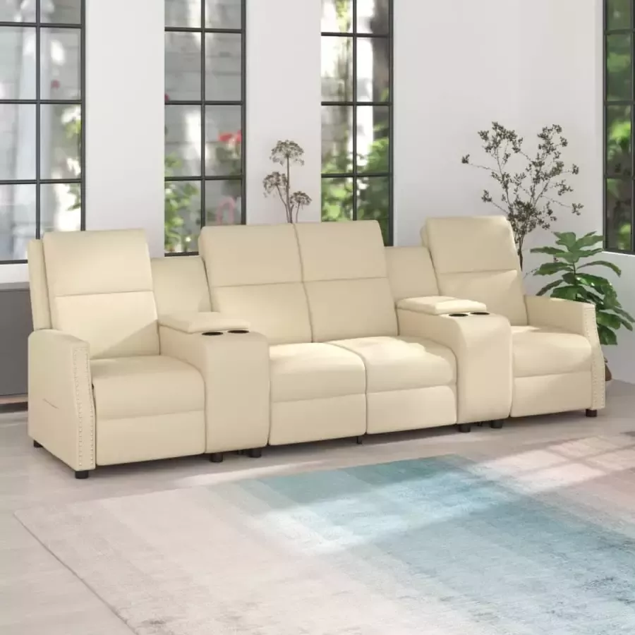 Prolenta Premium Fauteuil 4-zits verstelbaar met bekerhouders kunstleer crèmekleurig