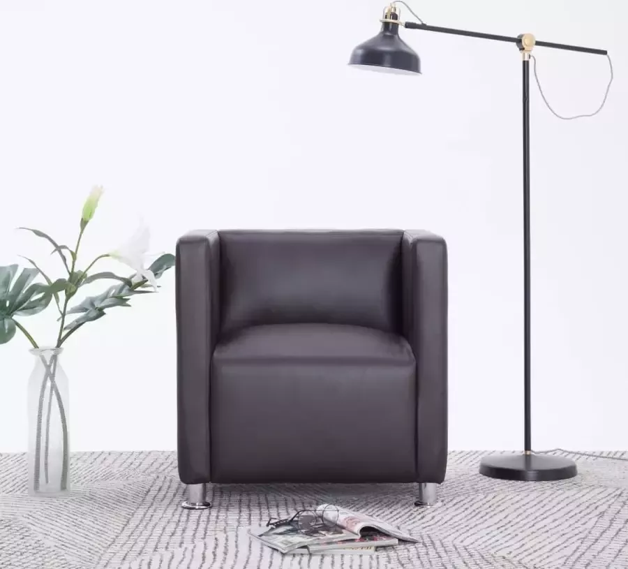 Prolenta Premium Fauteuil kubus kunstleer bruin