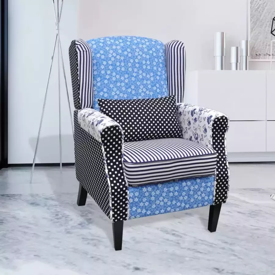 Prolenta Premium Fauteuil met patchwork stof blauw grijs- Fauteuil Fauteuils met armleuning Hoes stretch Relax Design