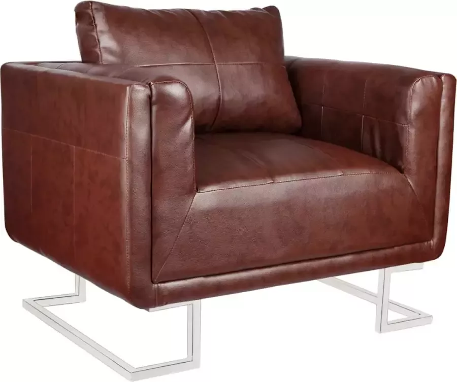 Prolenta Premium Fauteuil met verchroomde poten kubus kunstleer bruin- Fauteuil Fauteuils met armleuning Hoes stretch Relax Design