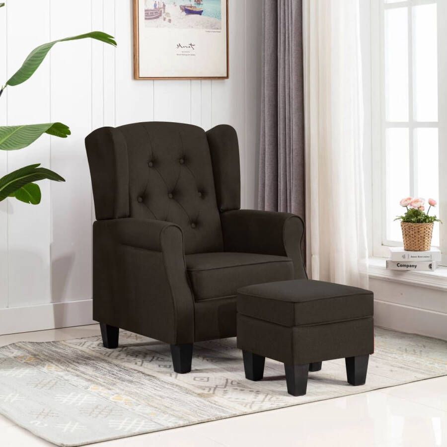 Prolenta Premium Fauteuil met voetenbankje stof donkerbruin- Fauteuil Fauteuils met armleuning Hoes stretch Relax Design