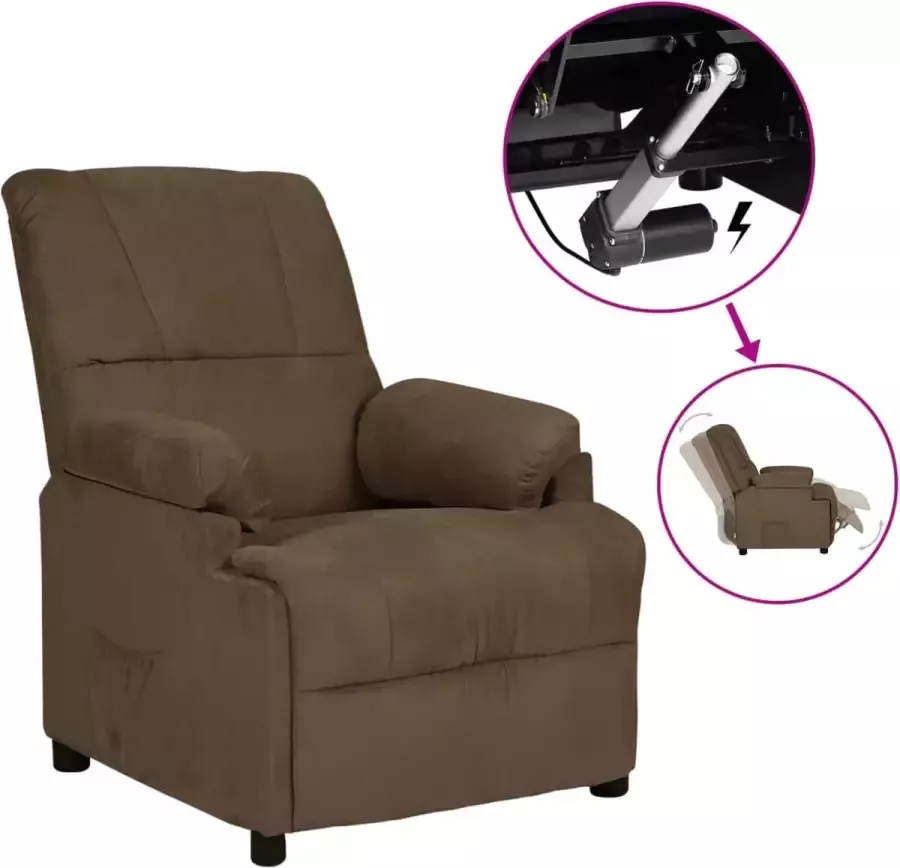 Prolenta Premium Fauteuil verstelbaar elektrisch kunstsuède bruin- Fauteuil Fauteuils met armleuning Hoes stretch Relax Design