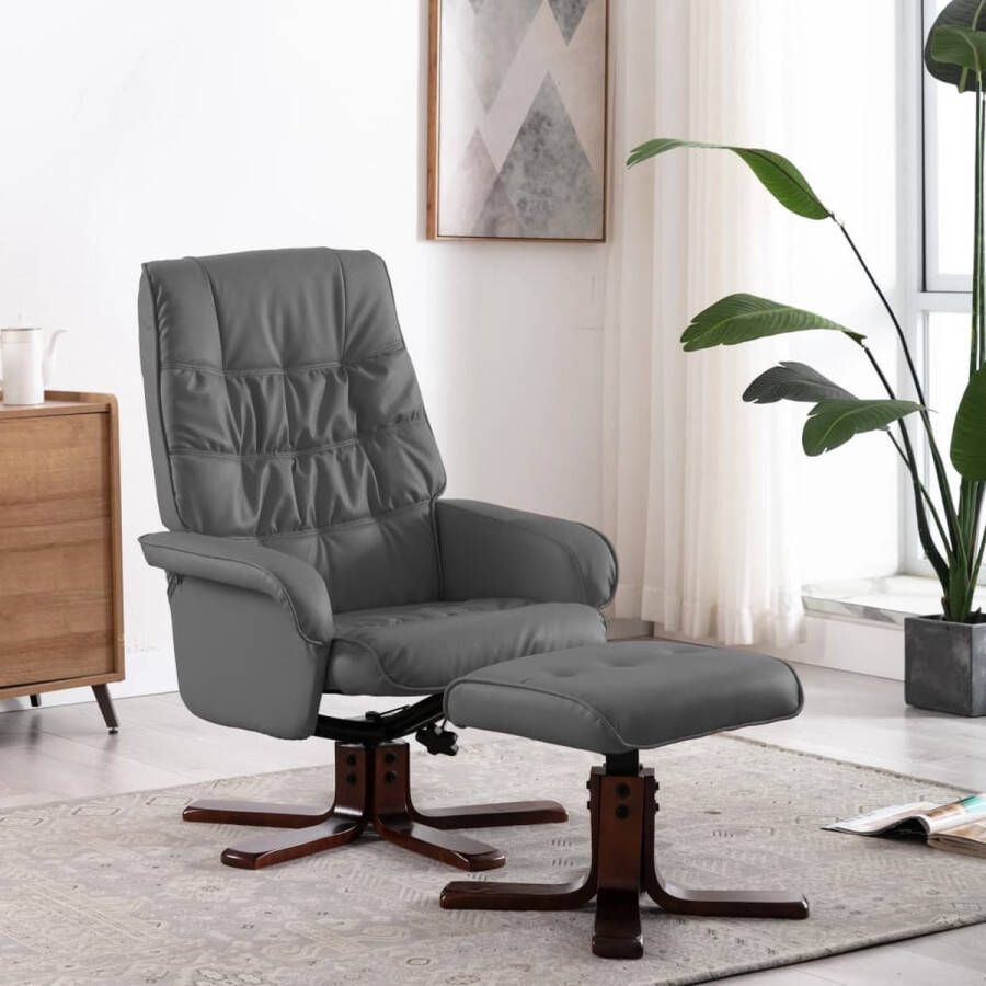 Prolenta Premium Fauteuil verstelbaar met voetenbankje kunstleer grijs- Fauteuil Fauteuils met armleuning Hoes stretch Relax Design