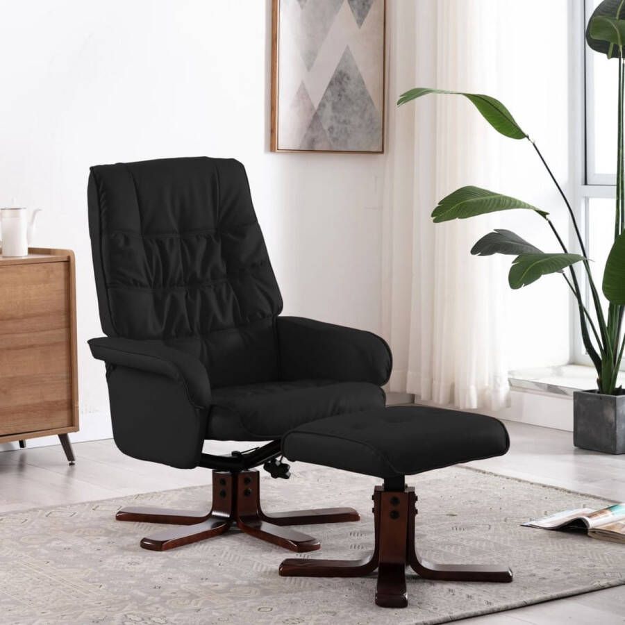 Prolenta Premium Fauteuil verstelbaar met voetenbankje kunstleer zwart- Fauteuil Fauteuils met armleuning Hoes stretch Relax Design