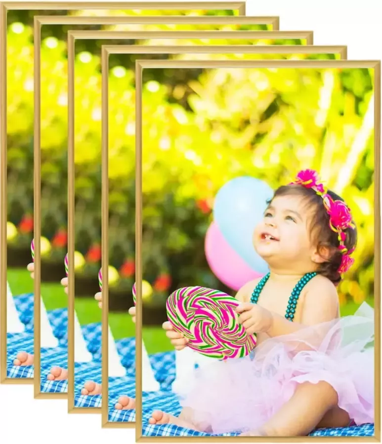 Prolenta Premium Fotolijsten 5 st voor wand of tafel 10x15 cm MDF goudkleurig
