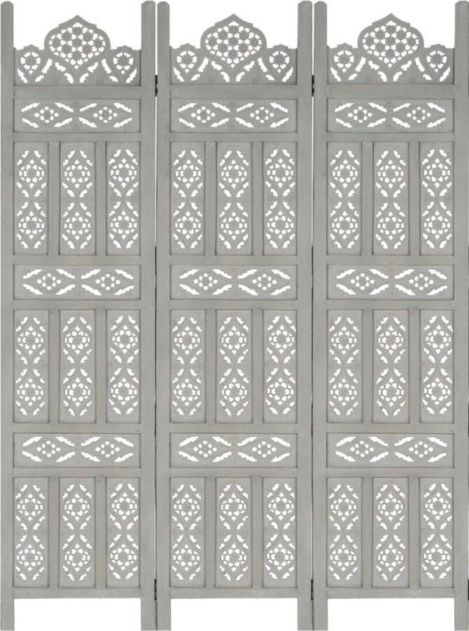 Prolenta Premium Kamerscherm 3 panelen handgesneden 120x165 cm mangohout grijs
