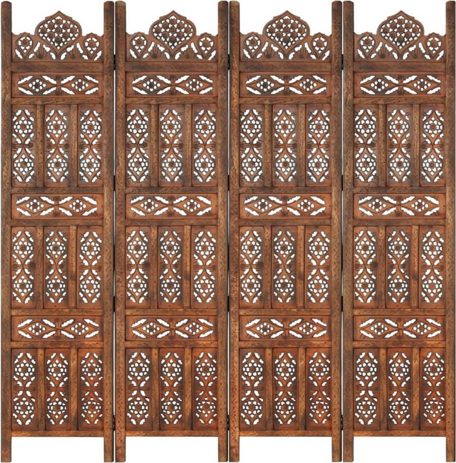 Prolenta Premium Kamerscherm 4 panelen handgesneden 160x165 cm mangohout bruin