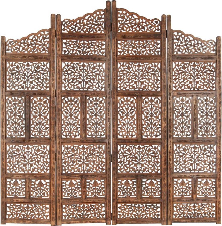 Prolenta Premium Kamerscherm 4 panelen handgesneden 160x165 cm mangohout bruin