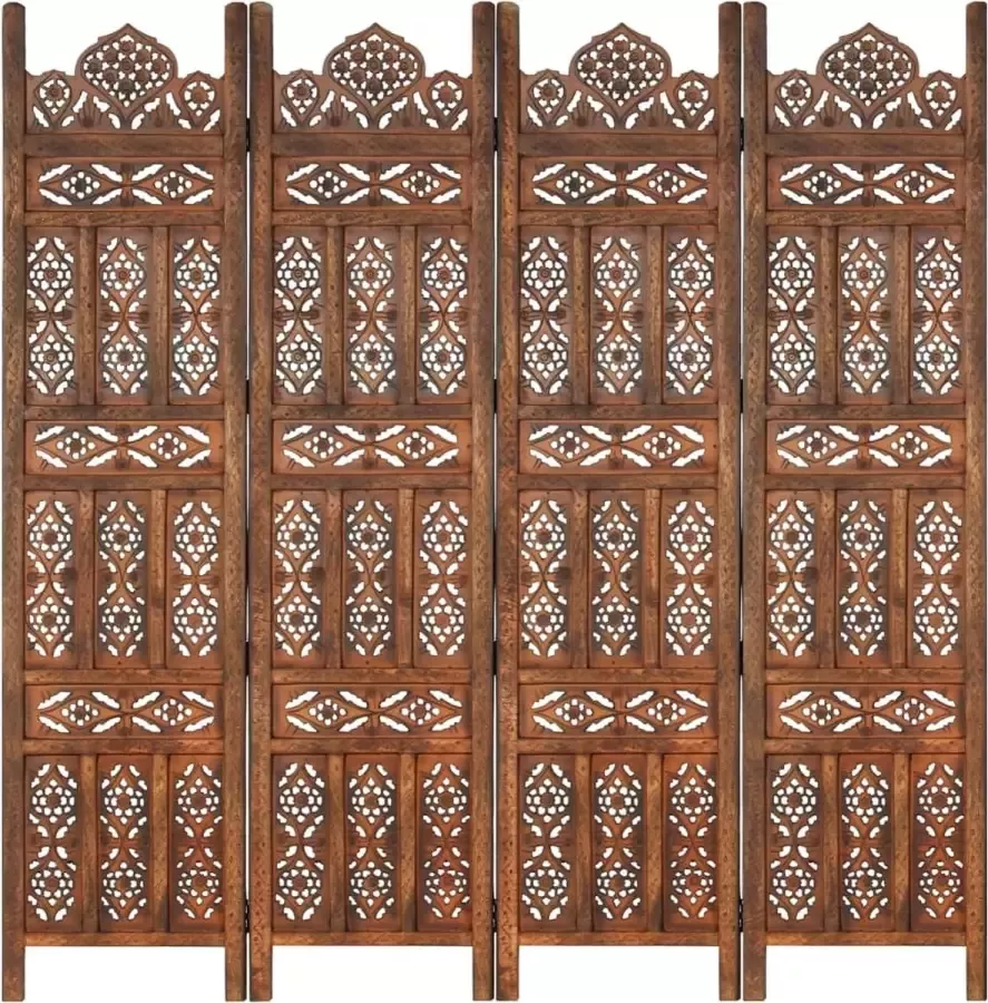 Prolenta Premium Kamerscherm 4 panelen handgesneden 160x165 cm mangohout bruin