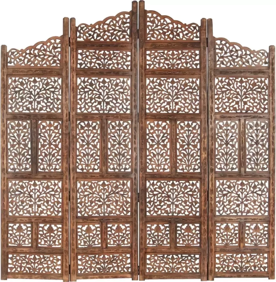 Prolenta Premium Kamerscherm 4 panelen handgesneden 160x165 cm mangohout bruin