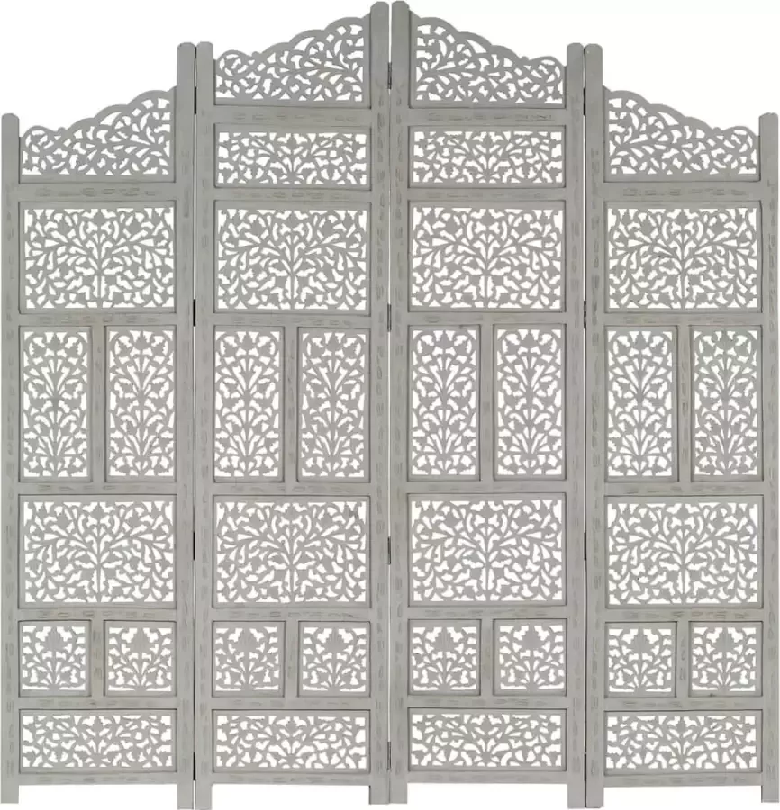 Prolenta Premium Kamerscherm 4 panelen handgesneden 160x165 cm mangohout grijs