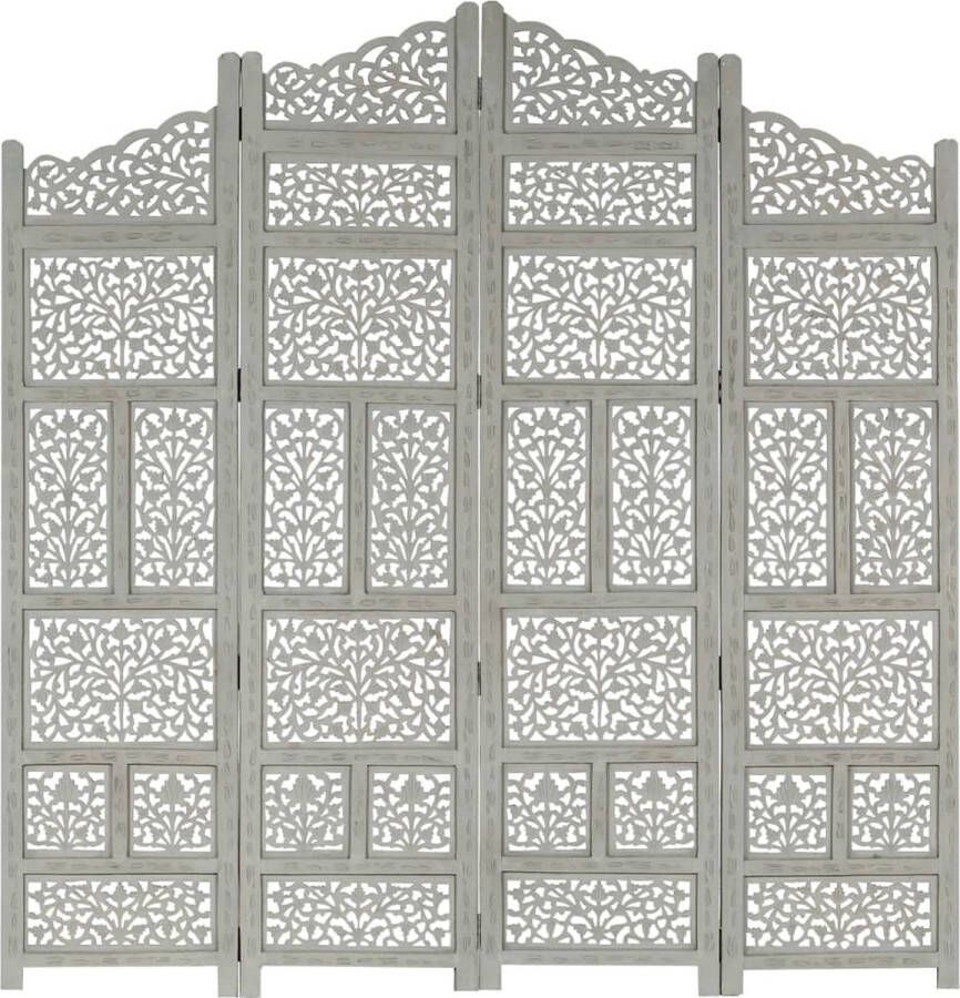 Prolenta Premium Kamerscherm 4 panelen handgesneden 160x165 cm mangohout grijs