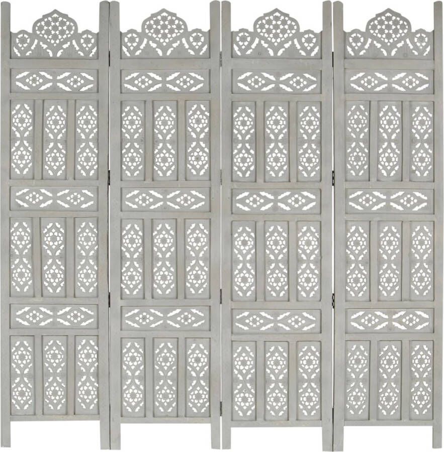 Prolenta Premium Kamerscherm 4 panelen handgesneden 160x165 cm mangohout grijs