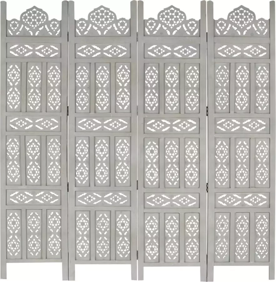 Prolenta Premium Kamerscherm 4 panelen handgesneden 160x165 cm mangohout grijs