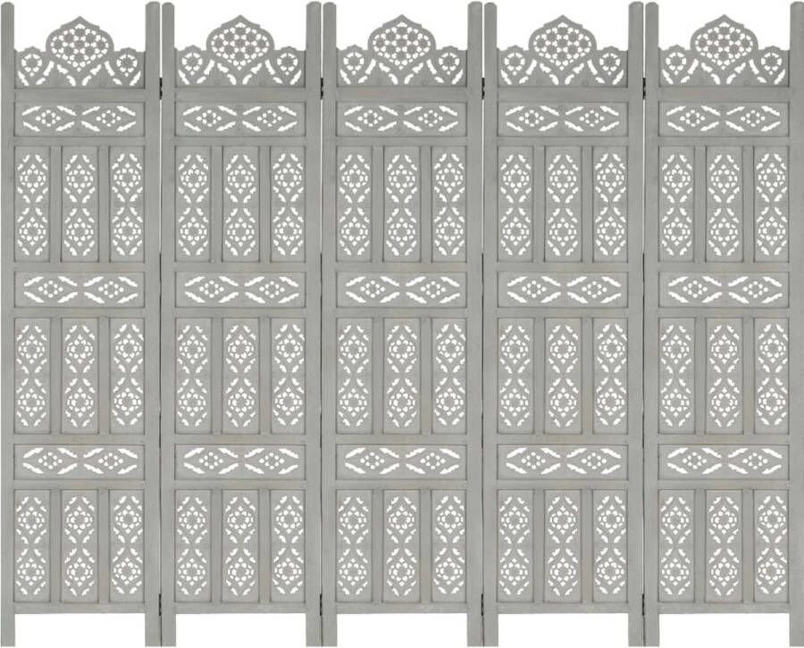 Prolenta Premium Kamerscherm 5 panelen handgesneden 200x165 cm mangohout grijs