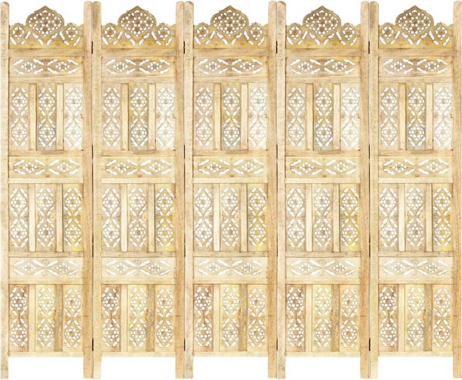 Prolenta Premium Kamerscherm 5 panelen handgesneden 200x165 cm massief mangohout