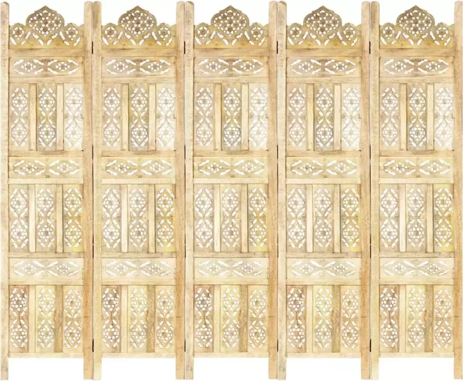Prolenta Premium Kamerscherm 5 panelen handgesneden 200x165 cm massief mangohout