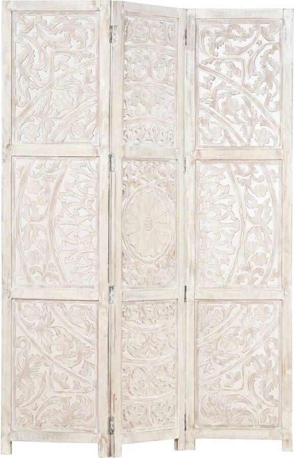 Prolenta Premium Kamerscherm met 3 panelen handgesneden 120x165 cm mangohout wit