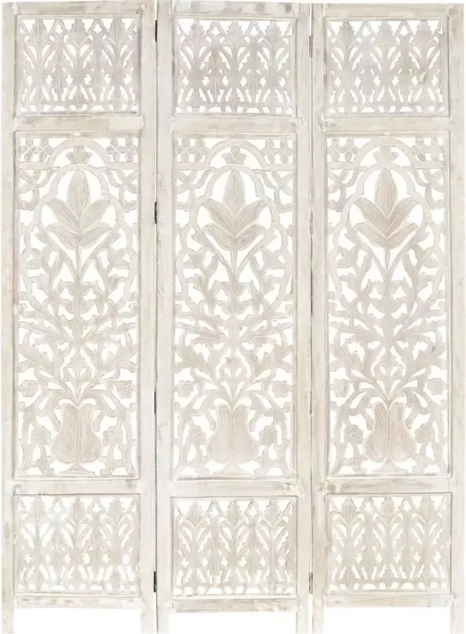 Prolenta Premium Kamerscherm met 3 panelen handgesneden 120x165 cm mangohout wit