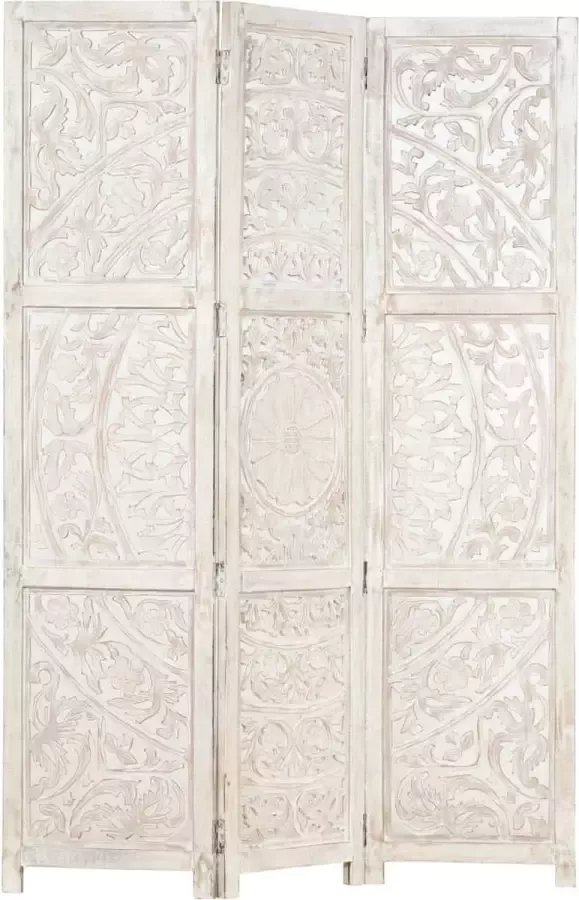 Prolenta Premium Kamerscherm met 3 panelen handgesneden 120x165 cm mangohout wit