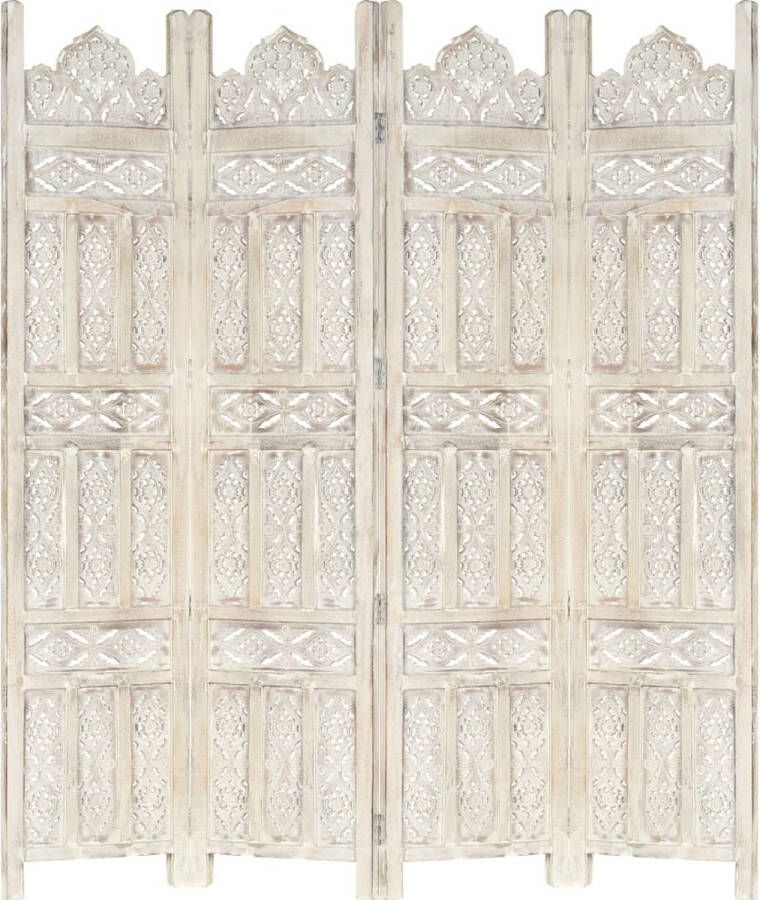 Prolenta Premium Kamerscherm met 4 panelen handgesneden 160x165 cm mangohout wit